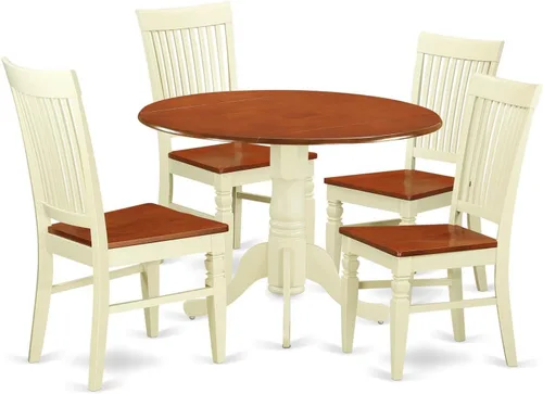 Vista 9 de East West Furniture DLWE3-BCH-W Dublin - Juego de cocina de 3 piezas que contiene una mesa redonda con gotas y 2 sillas de comedor, 42 x 42 Negro