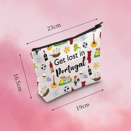 Vista 2 de MNIGIU Portugal Regalo de Viaje Get Lost in Portugal Bolsa de maquillaje con cremallera para Portugal Regalo del viajero Bienvenido a Portugal