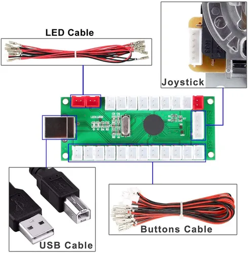 Vista 6 de Fosiya - Kit de 4 reproductores LED de Arcade Ellipse, estilo ovalado, joystick, codificador USB para juegos de PC, controladores de bricolaje