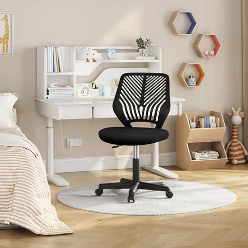 Vista 2 de Yaheetech - Silla de escritorio pequeña, asiento giratorio ajustable sin brazos, color negro