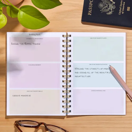 Vista 4 de Inspirado en Erin Condren Soar - Diario de viaje A5, planificador de vacaciones portátil y diario de viaje en uno, diseño de cubierta con diseño