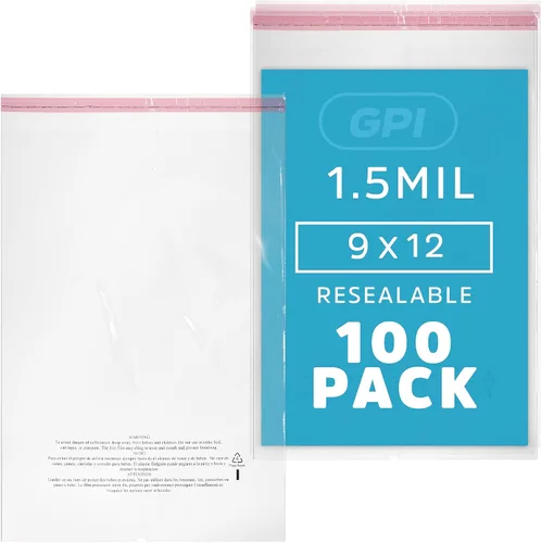 Vista 12 de GPI - Paquete de 100 bolsas de polietileno transparentes de 7 x 11 pulgadas, 1.5 mil. - Bolsas de polietileno resellables con tira adhesiva