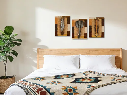 Vista 7 de Zlove Arte de pared africano, decoración de pared de animales, decoración de baño retro de safari, elefante, cebra, jirafa, pintura de vida
