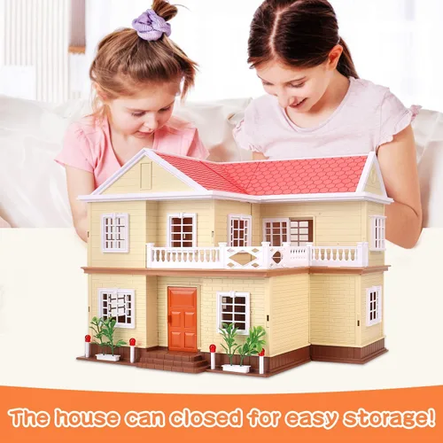 Vista 5 de Set de casa de cabaña familiar acogedora, casa de muñecas con muebles y accesorios, casas de muñecas de estilo cabaña para jugar, DIY