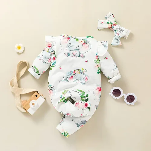 Vista 7 de DDLUZQual Mameluco unisex para bebé niña, traje recién nacido, mameluco para bebé bebé, lindo mono con estampado de elefantes