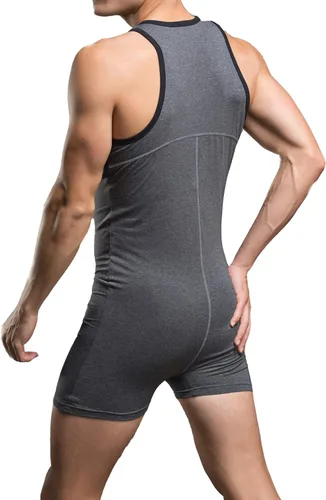 Vista 3 de YUFEIDA Body deportivo de una pieza para hombre, overol de algodón ajustado con capas base activas, leotardo