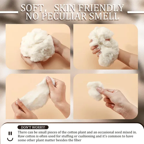 Vista 3 de Berlune Relleno de algodón de 1.1 lb para animales de peluche, almohada suave de algodón orgánico natural para relleno de almohada para juguetes