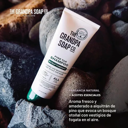 Vista 5 de Grandpa's The Soap Company Pine Tar Shampoo - Limpia e hidrata el cuero cabelludo seco, con alquitrán de pino y aceite de árbol de té, todo