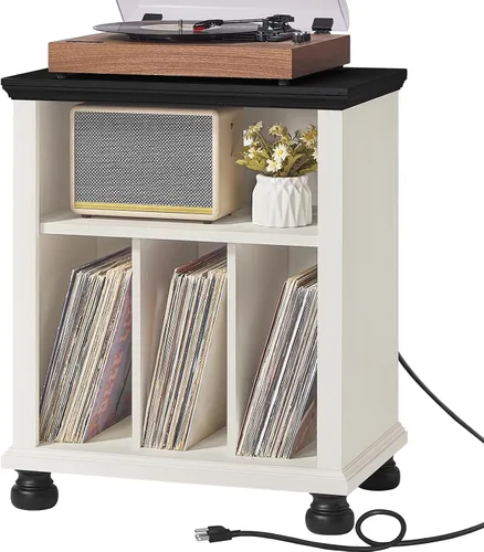 Vista 14 de Joaxswe - Soporte para tocadiscos de 24 pulgadas de ancho con almacenamiento de discos de vinilo, color negro Mid-Century Record Player Table Up