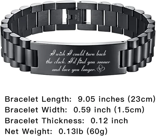 Vista 6 de levonta Pulsera para hombre de acero inoxidable negro, pulsera personalizada para hombres