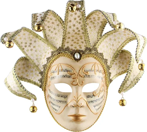 Vista 8 de Máscara de bufón veneciano para mascarada, máscara de música Mardi Gras para pared, colección de arte decorativo Dorado