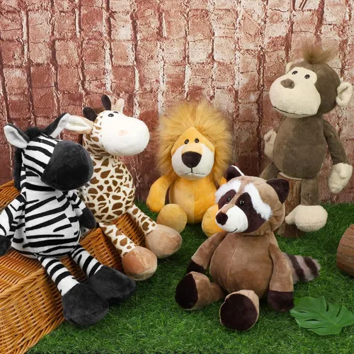 Vista 4 de Elcoho Juego de 8 animales de peluche de safari de 9.8 pulgadas, animales de peluche de zoológico, lindos juguetes de peluche para fiestas temáticas