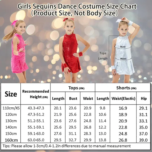 Vista 5 de Girls Sequins Dance Dress, Jazz Dance Costumes Hip Hop Outfits Sleeveless Modern Dance Costume Top and Shorts