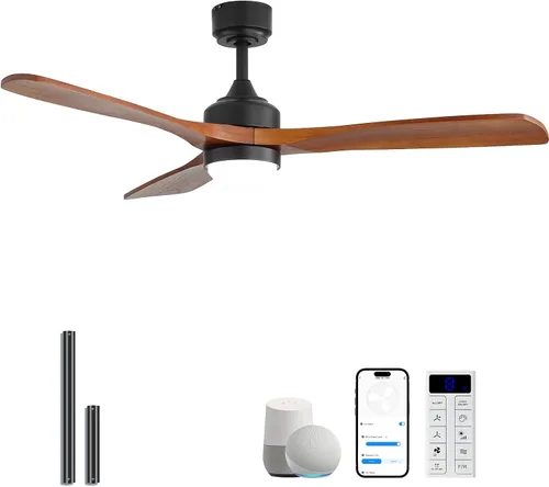 Vista 15 de Sofucor Ventilador de techo de madera maciza de 52 pulgadas, ventilador de techo de montaje empotrado y varilla descendente con luces y control