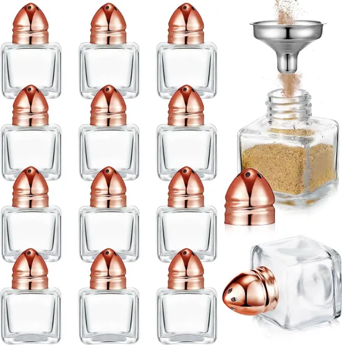Vista 16 de Uiifan 12 piezas 0.5 oz pequeños saleros y pimenteros de forma cúbica con tapas tonalizadas, frascos de condimento de vidrio transparente mini