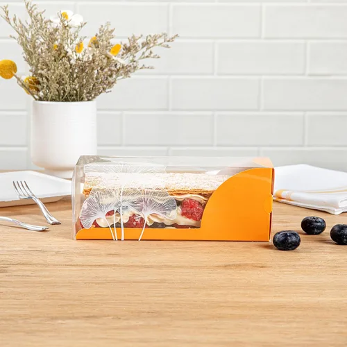 Vista 4 de Restaurantware Caja rectangular de plástico transparente Eclair, 100 unidades Naranja