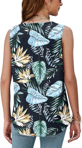 Vista 3 de AGSEEM Camisetas sin mangas de verano para mujer, ajuste holgado, plisado, cuello cuadrado, sin mangas, dobladillo curvado, fluido