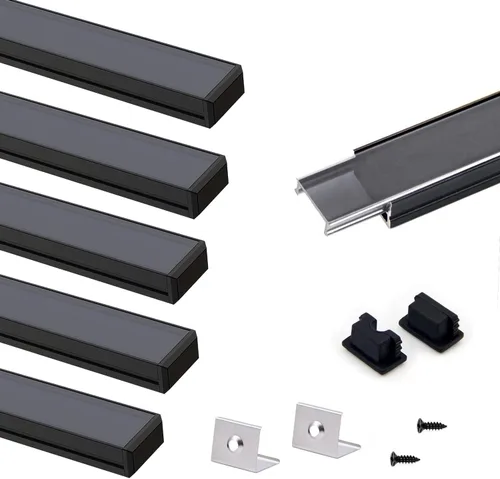 Vista 8 de VST Paquete de 6 canales LED de 1 pie, canal difusor LED en forma de U, sistema de canales de aluminio LED con cubierta lechosa, tapas de extremo