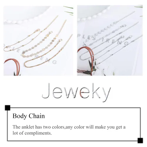 Vista 2 de Jeweky Boho - Tobilleras con lentejuelas en capas para pies y niñas plateado