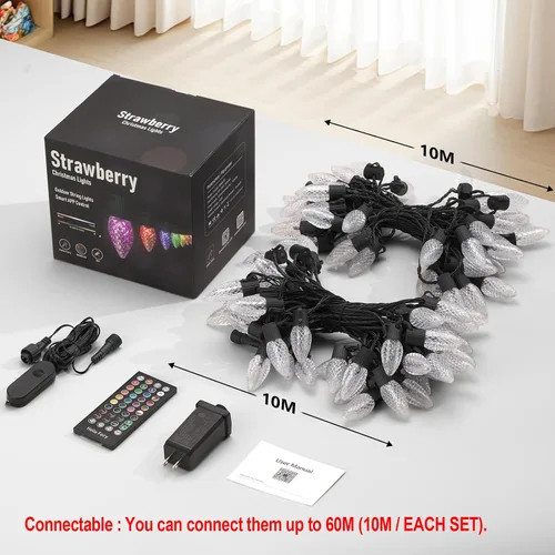Vista 6 de Luces de Navidad Inteligentes C9 para Exteriores, 66 PIES 100 LED Control Remoto APP Luces de Cadena, Luces de Navidad DIY Persecución, Cambio