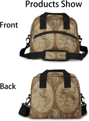 Vista 3 de Bolsa de almuerzo con diseño de globo y mapa del mundo, organizador aislante, impermeable, para hombres y mujeres, bolso de mano, correa ajustable