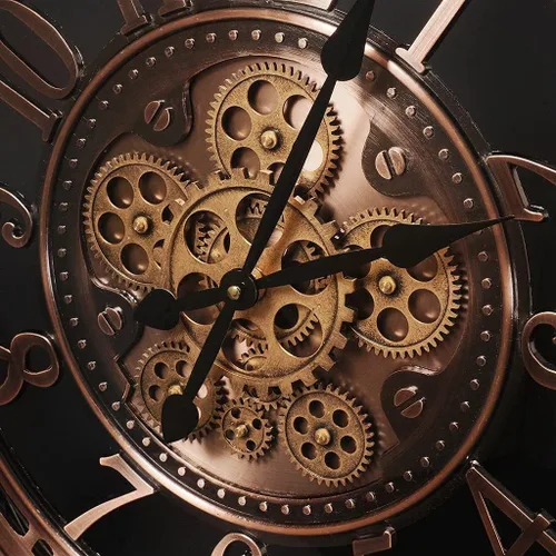 Vista 5 de INFINITY TIME Relojes de pared con engranaje móvil de 21 pulgadas para decoración de sala de estar, cobre SIilent Non Ticking, Arabic Numeral