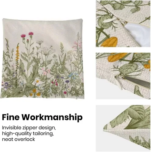 Vista 6 de AEIOAE Juego de 2 fundas de almohada de flores primaverales de 16 x 16 pulgadas, fundas de almohada florales de hojas verdes salvia, hierbas