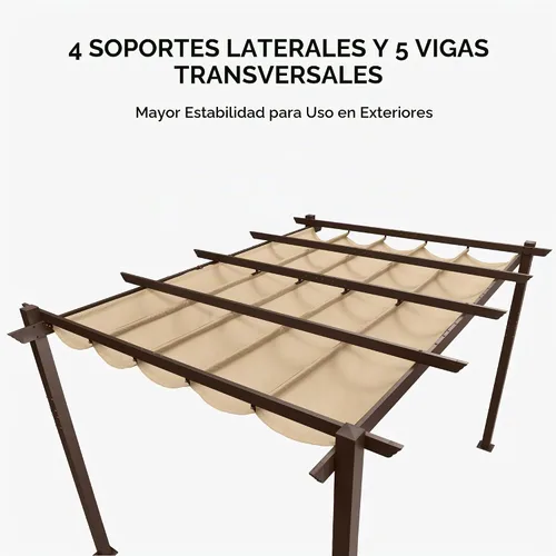 Vista 2 de PURPLE LEAF Pérgola Retráctil para Exteriores de 10' x 13' de Aluminio con Toldo de Sombra Solar DIY Patio Moderno Resistente Refugio Marrón
