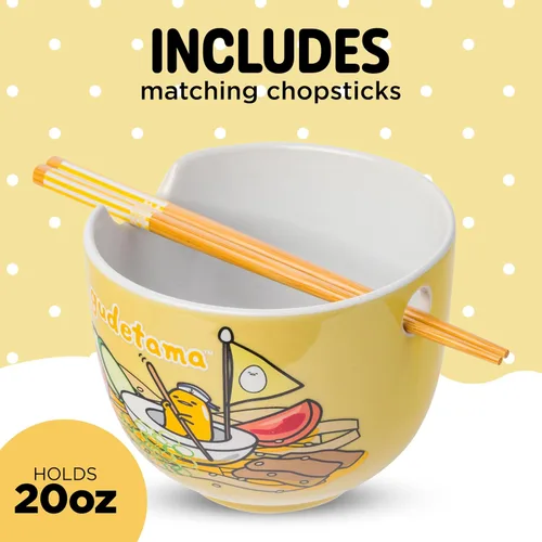 Vista 61 de Silver Buffalo Hello Kitty y sus amigos Chococat - Tazón de cerámica para ramen y arroz con palillos, patrón a cuadros, apto para microondas, 20