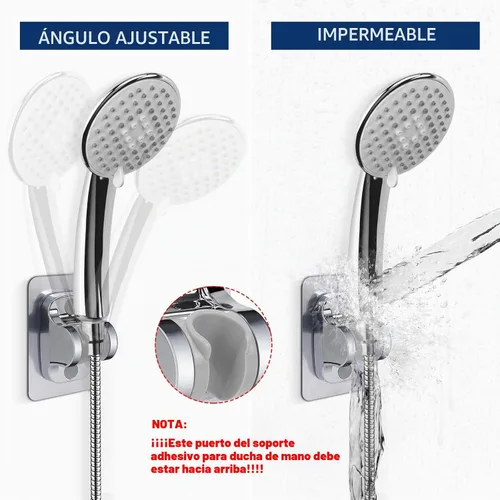 Vista 2 de NearMoon Soporte para cabezal de ducha autoadhesivo, soporte de ducha de mano ajustable, sin perforación, soporte de pared impermeable