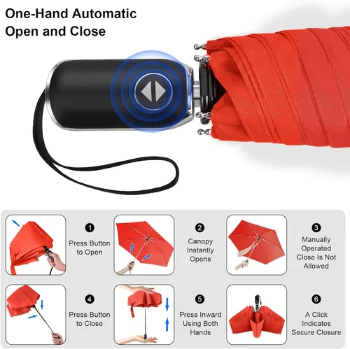 Vista 119 de LEAGERA Paraguas de viaje compacto para bolso, mango plano, impermeable para lluvia ligera