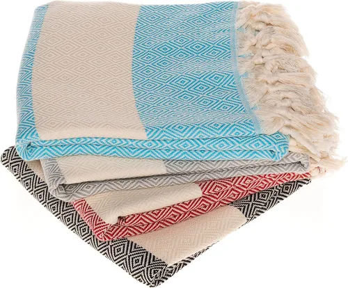 Vista 13 de Clotho - Toallas de baño de Peshtemal turco, 100 % algodón, 39 x 70, ligeras, elegantes, toallas de playa y ejercicio, Algodón, paquete de de 4