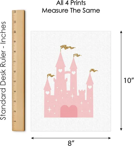 Vista 5 de Big Dot of Happiness Little Princess Crown - Arte de pared de papel de lino sin marco rosa y dorado para habitación de niños y habitación de niños