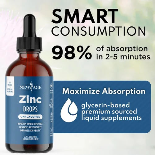 Vista 5 de NEW AGE - Gotas de zinc líquido para todas las edades – Sulfato de zinc para apoyo inmunológico, vegano, sin OMG y sin gluten, suministro para 30