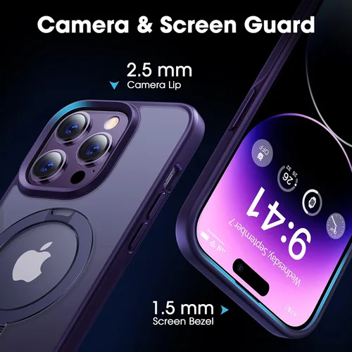 Vista 6 de CASEKOO - Funda diseñada para 14 Pro con soporte magnético invisible [protección contra caídas de grado militar] [compatible con MagSafe], funda