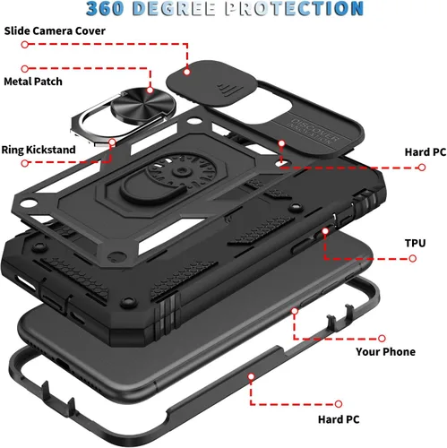 Vista 4 de Fetrim Funda para iPhone 11 PRO MAX, Funda de teléfono con soporte de anillo de rotación para Apple iPhone 11 PRO MAX - Negro