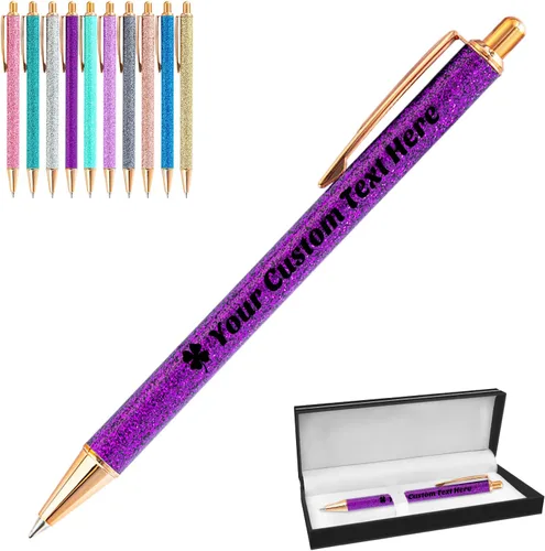 Vista 45 de 10 bolígrafos personalizados con purpurina, bolígrafos impresos personalizados a granel, bolígrafos retráctiles de tinta negra para graduación