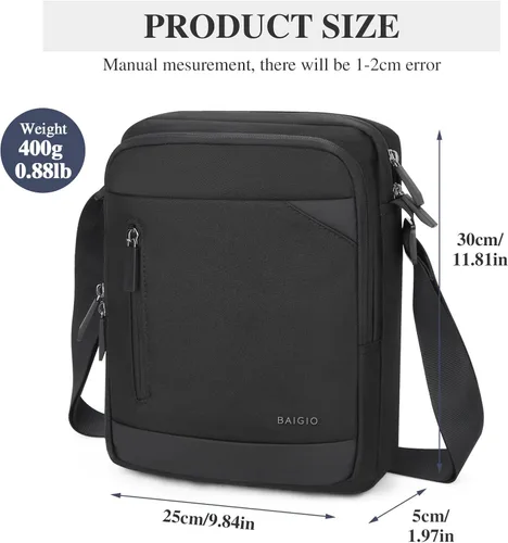 Vista 3 de BAIGIO Bolsa de mensajero para hombre, bolsa de hombro, bolsa de viaje, bolso para hombre, bolso casual para trabajo y negocios