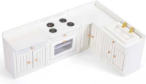 Vista 7 de Juego de muebles de casa de muñecas de madera, muebles de casa de muñecas en miniatura a escala 1 12 para cocina de casa de muñecas, muebles de casa