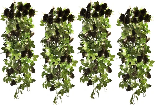 Vista 33 de RECUTMS - Guirnalda de flores artificiales colgantes de rosas negras, 2 guirnaldas florales falsas de 3.3 pies con 30 luces LED para pared