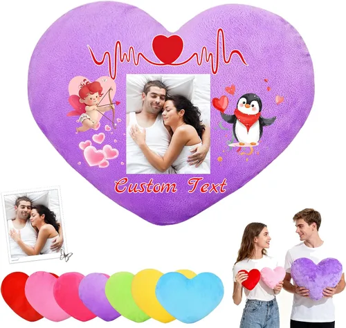 Vista 9 de Almohada de corazón personalizada con relleno, almohadas personalizadas en forma de corazón con nombre de foto como almohadas de San Valentín