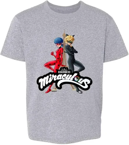 Vista 3 de Pop Threads Miraculous Ladybug and Cat Noir Merch - Camiseta para niños y niñas Juventud Negro