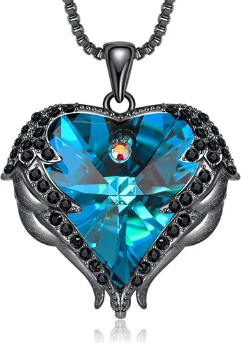 Vista 23 de CDE Angel Wings Heart Birthstone Pendant Necklace Gift for Women Negro-01&07-Piedra natal roja rubí