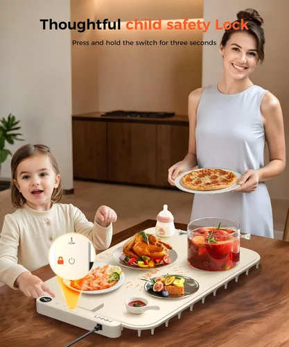 Vista 7 de Tapete impermeable para calentar alimentos, bandeja de calefacción eléctrica que cambia de color con control de temperatura de 6 niveles