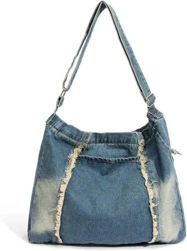 Vista 3 de Ruofuna Bolso cruzado de mezclilla grande vintage para mujer, bolso de hombro con cremallera, bolso de mensajero casual para la escuela