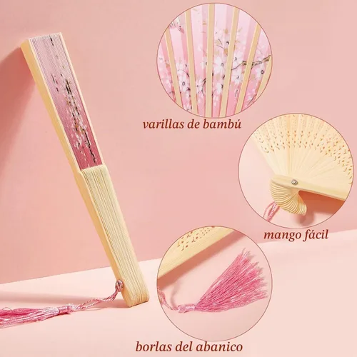 Vista 3 de Thyle - 40 abanicos de mano plegables florales para mujer, marco de bambú Plegable, tela de seda, estilo chino vintage para baile de línea, bodas