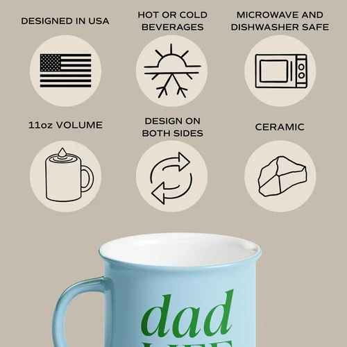 Vista 2 de Sweet Water Decor Taza de café Dad Life, taza de café de cerámica estilo fogata de 11 onzas, apta para lavavajillas y microondas, regalo del día
