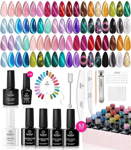 Vista 24 de Juego de esmalte de uñas de gel Beetles Cat Eye - 24 piezas, 20 colores de esmalte de uñas de gel con brillantina, cambia de color oscuro, kit