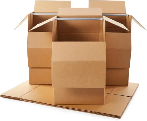 Vista 9 de Amazon Basics Cajas de mudanza para ropa de armario con barra, 20 x 20 x 34 pulgadas, paquete de 3 Con barra de suspensión, para empacar ropa