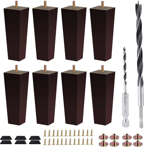 Vista 14 de Juego de 4 patas de sofá cuadradas para cama, patas de repuesto de madera de 2 pulgadas para muebles, color marrón oscuro